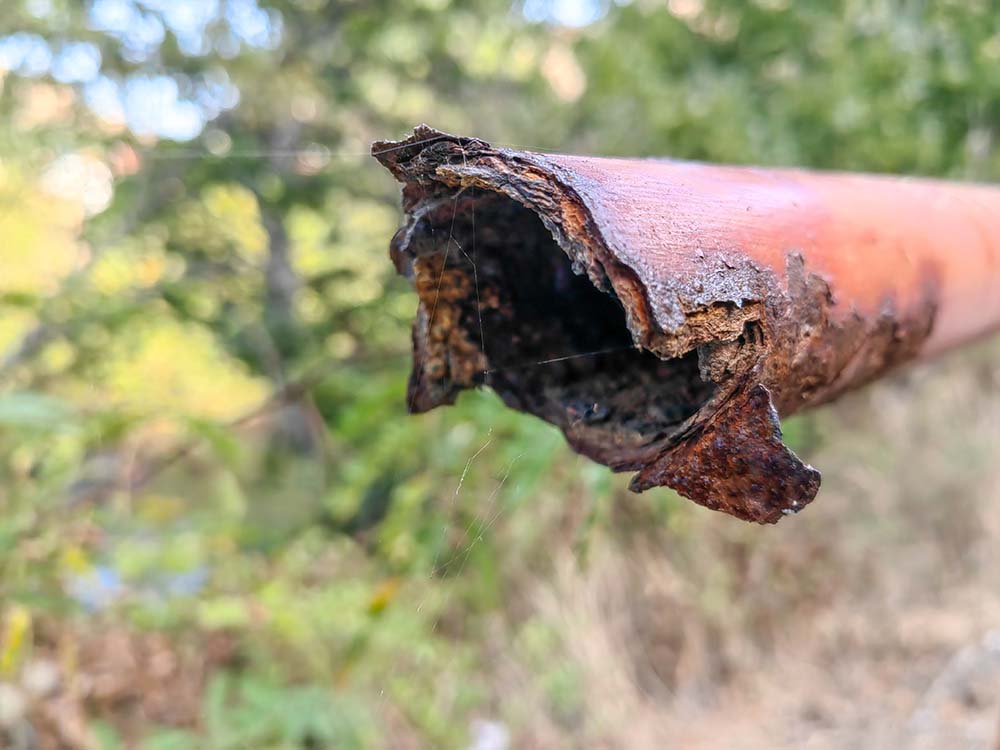 severely damaged and broken pipes